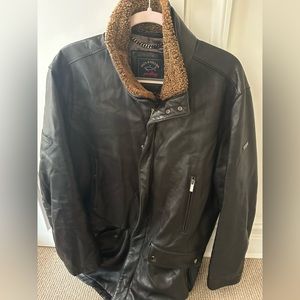 Paul and Shark Men’s Leather Jacket with Brown Fur Collar